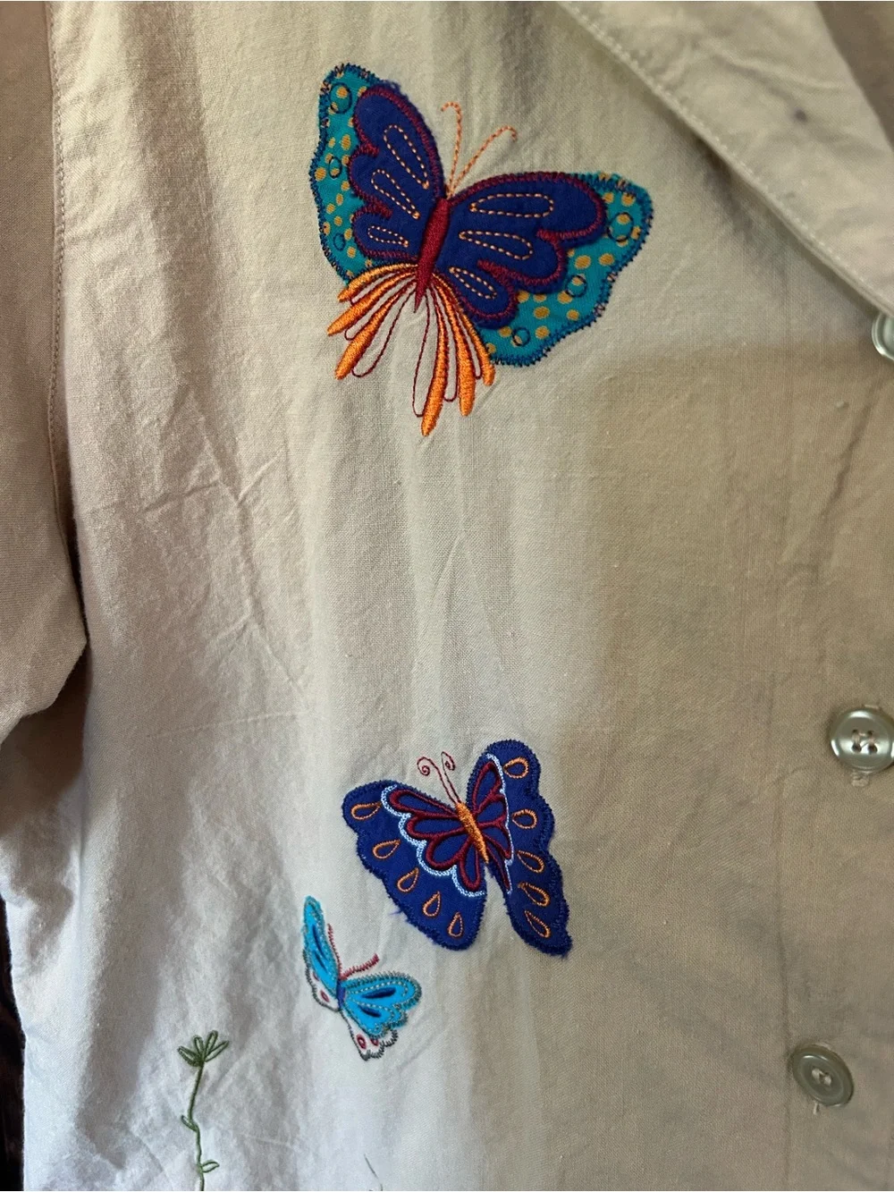 Vintage Women's Butterfly Embroidered Button-Up Top